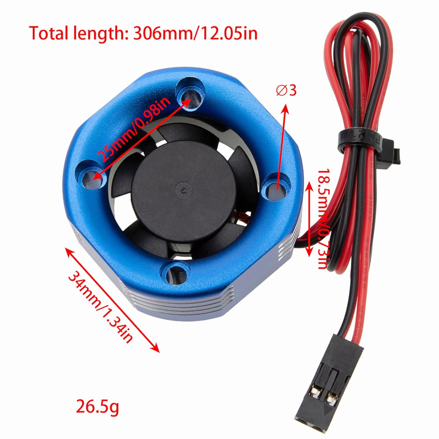 DKKY RC Motor Cooling Fan Heatsink 25mm 35000RPM for Arrma Axial Traxxas 1/6 1/8 1/10 RC Models 2510 Motor (Blue, 25mm)