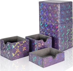 Dmoicols Card Deck Box for 200  Sleeved Cards, Laser Leather Trading Card Storage Case with 1 Dice Tray & 2 Card Trays Commander Deck Box fit YuGiOh/TCG/MTG/Magic/CCG(3 Drawers Sparkly Purple)