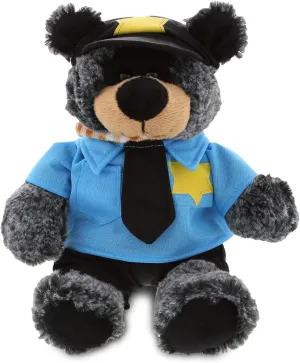 DolliBu Black Bear Police Officer Plush Toy - Super Soft Sitting Black Bear Cop Stuffed Animal Dress Up with Cute Cop Uniform & Cap Outfit Gift for Law Enforcement - 9 Inches