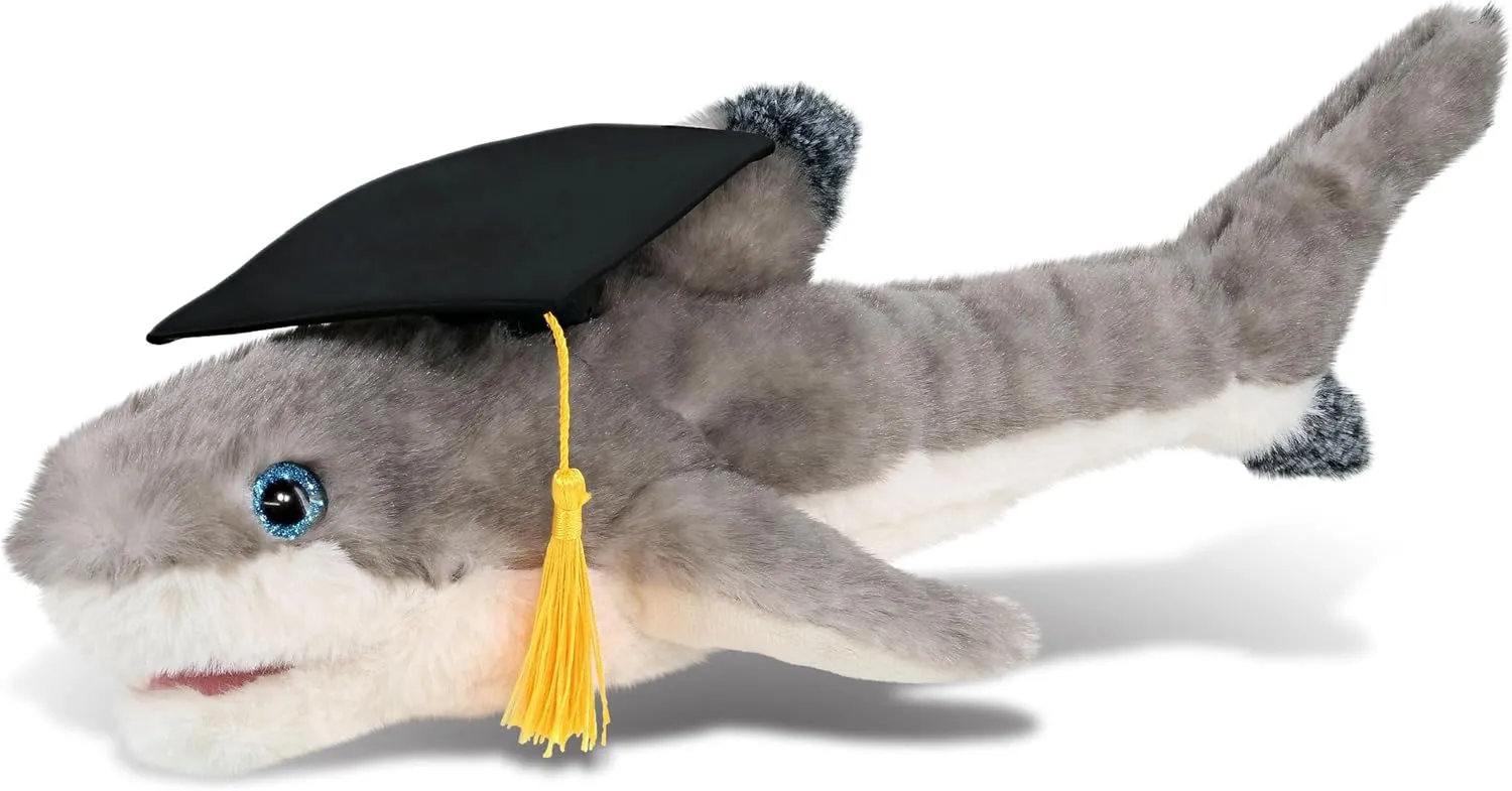DolliBu Blacktip Reef Shark Graduation Plush Toy - Super Soft Shark Graduation Stuffed Animal Dress Up with Graduation Cap with Tassel - Reward Celebration Grad Gift - 16.5 Inch