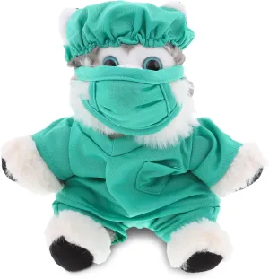 DolliBu Floppy Husky Doctor Plush Toy - Super Soft Floppy Husky Doctor Stuffed Animal Dress Up with Cute Scrub Uniform & Cap Outfit - Gift with Personalization - 7.5 Inch