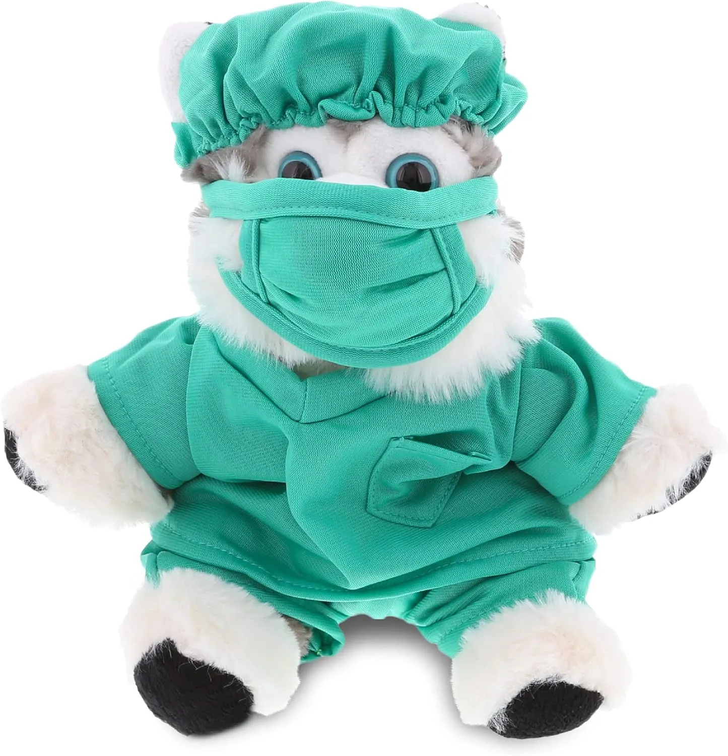 DolliBu Floppy Husky Doctor Plush Toy - Super Soft Floppy Husky Doctor Stuffed Animal Dress Up with Cute Scrub Uniform & Cap Outfit - Gift with Personalization - 7.5 Inch