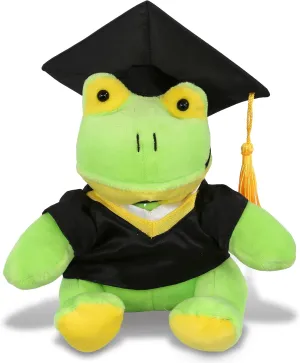 DolliBu Frog Graduation Plush Toy - Soft Huggable Graduation Stuffed Animal Dress Up with Gown and Cap with Tassel Outfit with Personalization - 6 Inches