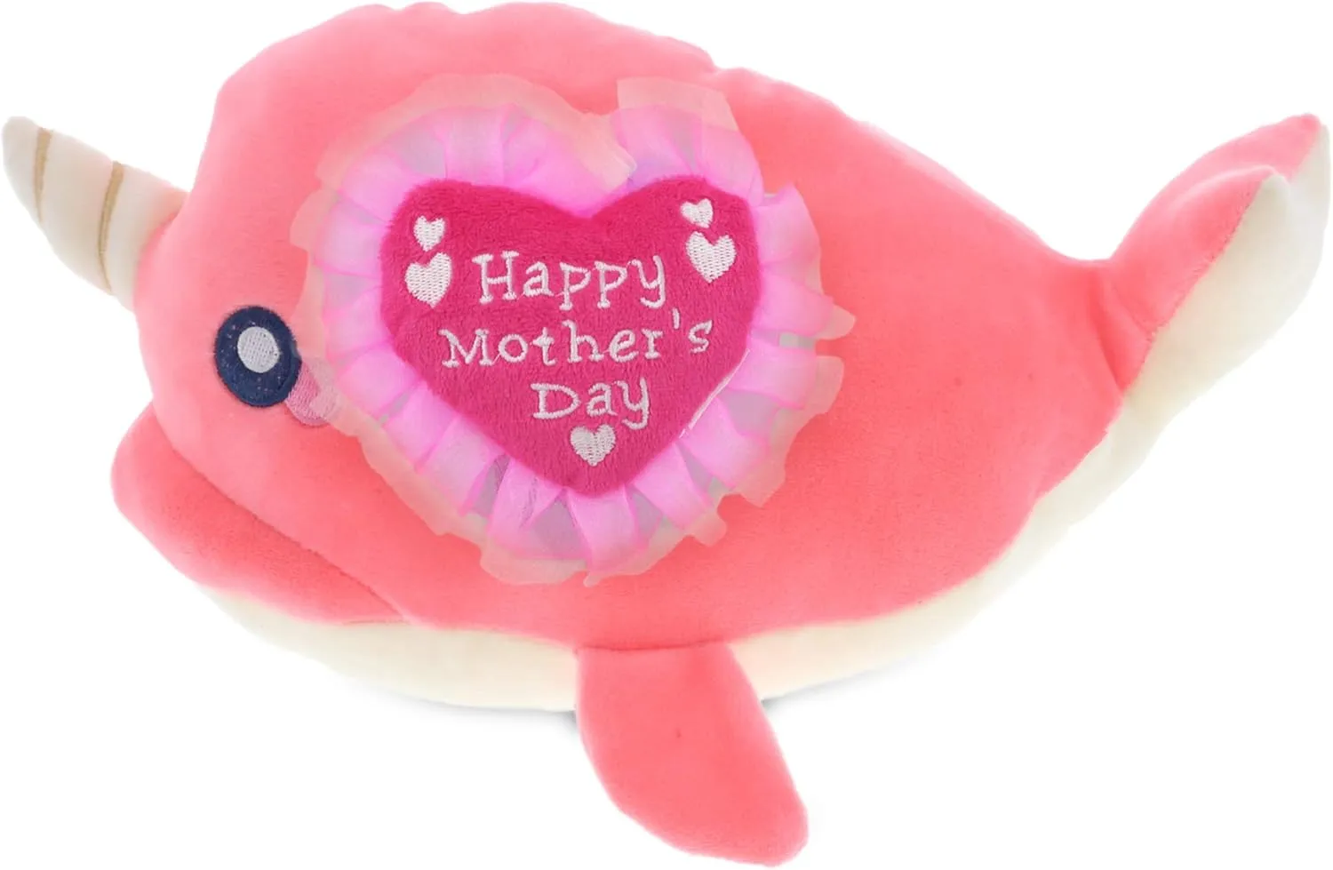 DolliBu Happy Mother's Day Baby Soft Plush Pink Narwhal Figure - Cute Stuffed Animal with Pink Heart Message for Best Mommy, Grandma, Wife, Daughter - 11.75" Inches