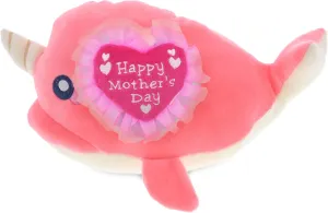 DolliBu Happy Mother's Day Baby Soft Plush Pink Narwhal Figure - Cute Stuffed Animal with Pink Heart Message for Best Mommy, Grandma, Wife, Daughter - 11.75" Inches