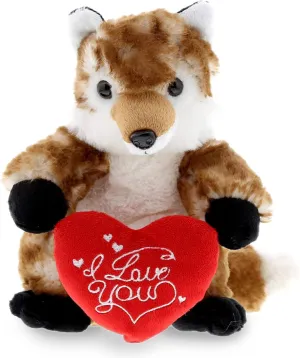DolliBu I Love You Valentine Plush Brown Fox - Cute Stuffed Animal with Red Heart and Name Personalization Gift for Valentines Day, Birthday, Anniversary, Romantic Date - 9.5 Inches