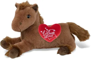 DolliBu I Love You Valentine Plush Fancy Laying Brown Horse - Cute Stuffed Animal with Red Heart and Name Personalization Gift for Valentines Day, Birthday, Anniversary, Romantic Date - 10 Inches