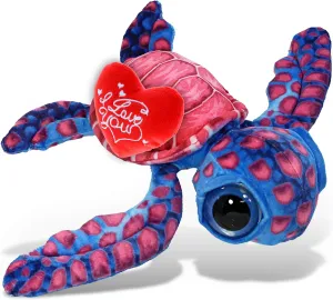 DolliBu I Love You Valentine Plush Pink Sea Turtle - Cute Stuffed Animal with Red Heart and Name Personalization Gift for Valentines Day, Birthday, Anniversary, Romantic Date - 10 Inches