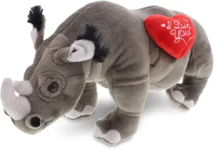 DolliBu I Love You Valentine Plush Wild Rhino - Cute Stuffed Animal with Red Heart and Name Personalization Gift for Valentines Day, Birthday, Anniversary, Romantic Date - 16 Inches