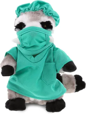 DolliBu Raccoon Doctor Plush Toy - Super Soft Raccoon Doctor Stuffed Animal Dress Up with Cute Scrub Uniform & Cap Outfit - Fluffy Doctor Toy Plush Gift with Personalization - 9 Inch