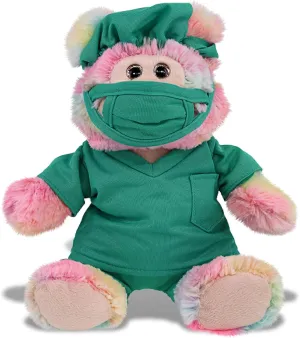 DolliBu Rainbow Bear Doctor Plush Toy - Super Soft Rainbow Bear Doctor Stuffed Animal Dress Up with Cute Scrub Uniform and Cap Outfit - Fluffy Doctor Toy Plush Gift for Kids - 9 Inches
