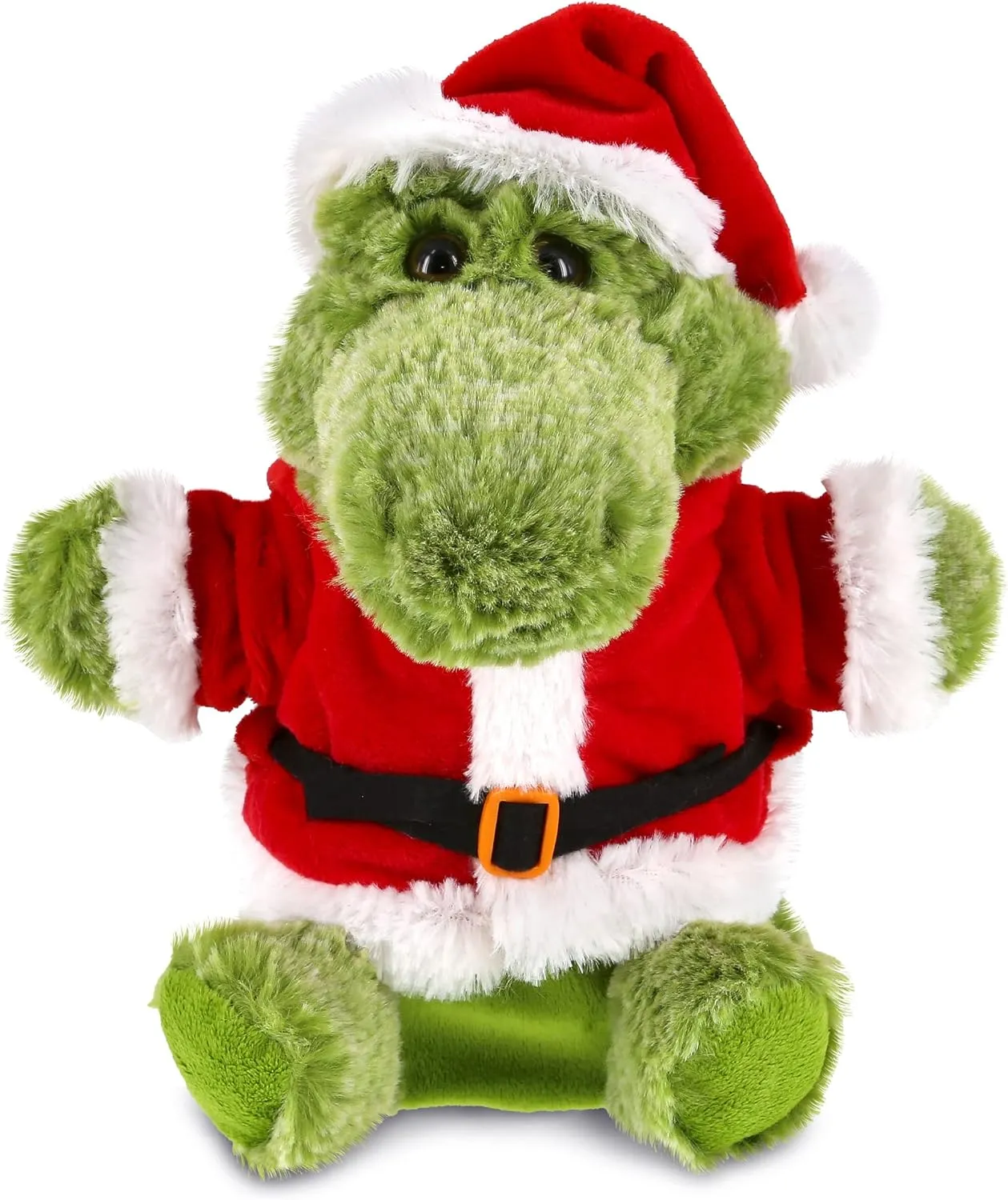 DolliBu Santa Alligator Stuffed Animal Plush Hand Puppet - Super Soft Wild Animal Dress Up with Red Santa Claus Outfit, Perfect Holiday with Name Personalization - 9 Inches