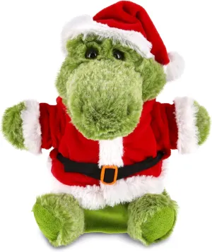 DolliBu Santa Alligator Stuffed Animal Plush Hand Puppet - Super Soft Wild Animal Dress Up with Red Santa Claus Outfit, Perfect Holiday with Name Personalization - 9 Inches