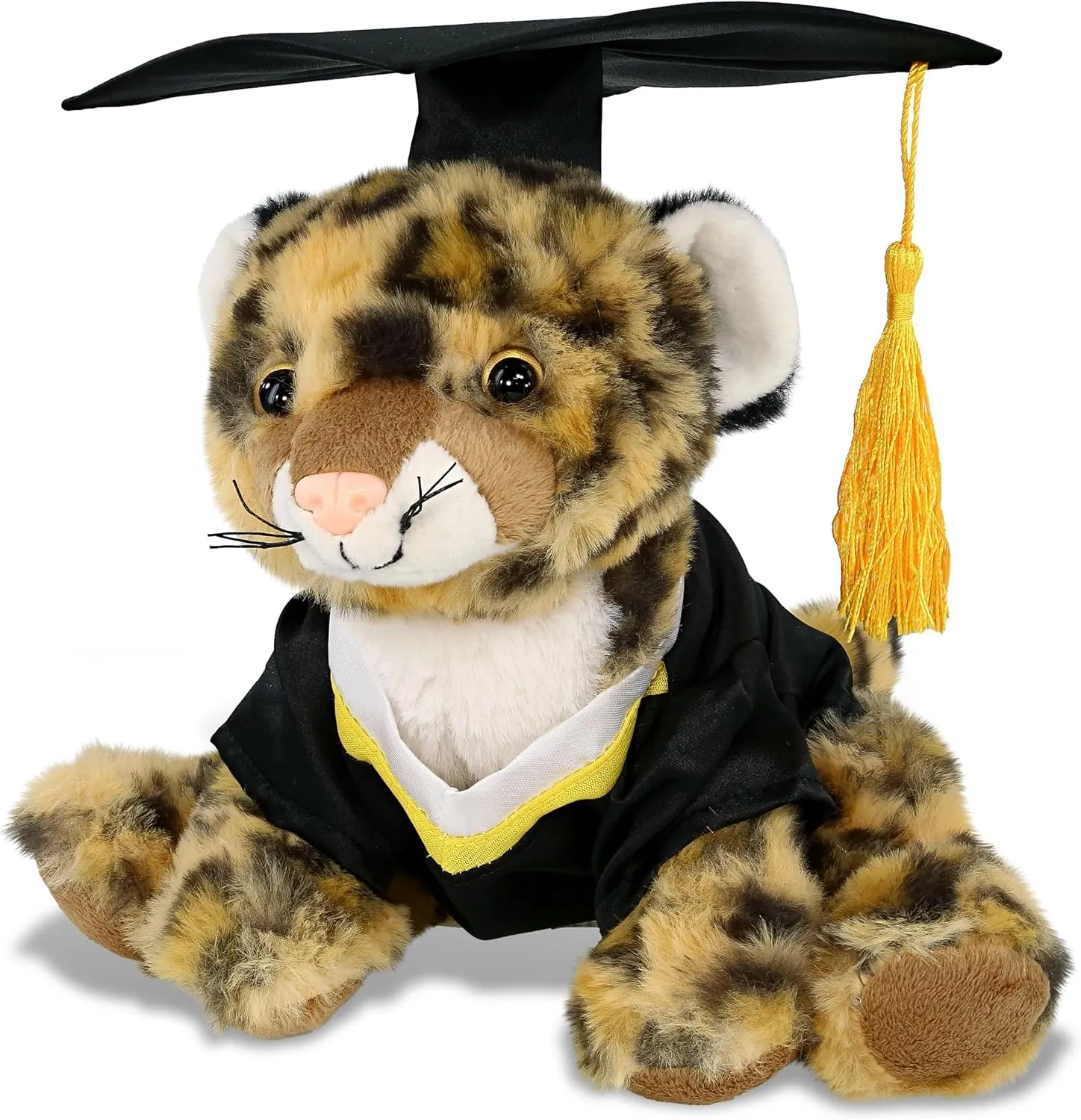 DolliBu Squat Leopard Graduation Plush Toy - Soft Leopard Plush Graduation Stuffed Animal Dress Up with Gown & Cap with Tassel Outfit - Gift with Personalization - 8 Inches