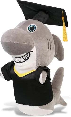 DolliBu Standing Shark Graduation Plush Toy - Snug-Mooshies Shark Plush Graduation Stuffed Animal Dress Up with Graduation Gown and Cap with Tassel Outfit - Congratulatory Graduation Gift - 8 Inches