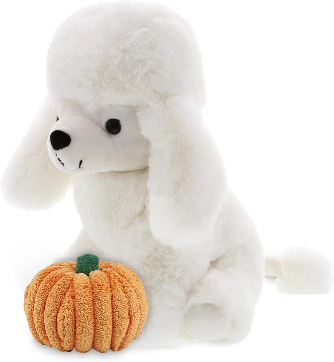 DolliBu Super Soft White Poodle Dog Stuffed Animal with Pumpkin Decor and Name Personalization - Pumpkin Plush Animal for Fall, Halloween and Thanksgiving, Pumpkin Toy for Kids, Adults - 8.5 Inches