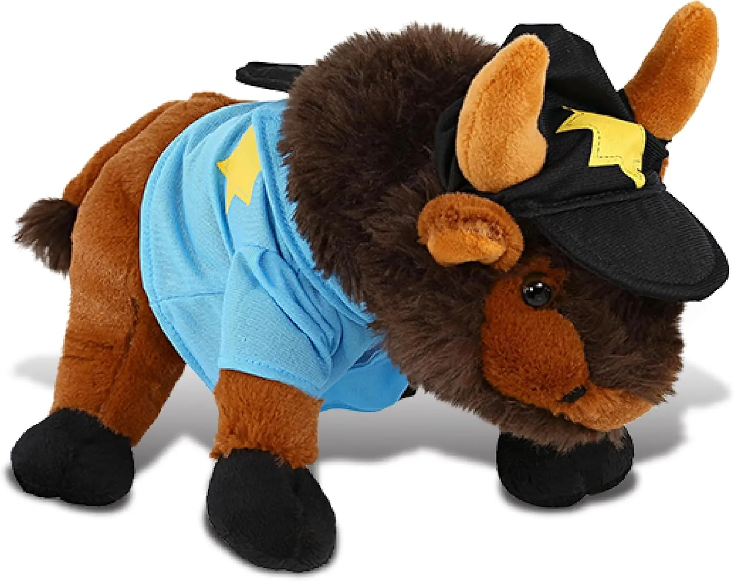 DolliBu Wild Small Buffalo Police Officer Super Soft Plush Toy - Soft Buffalo Cop Stuffed Animal Dress Up with Cute Cop Uniform and Cap Outfit - Gift with Personalization - 9.5 Inches