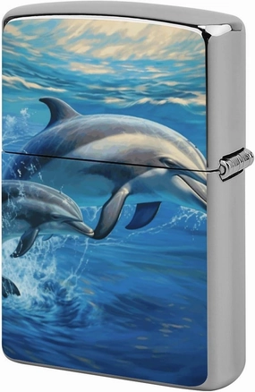 Dolphins in The SeaLighter Case Waterproof Lighter Sleeve Lighters Protective Cover with Graffiti Design