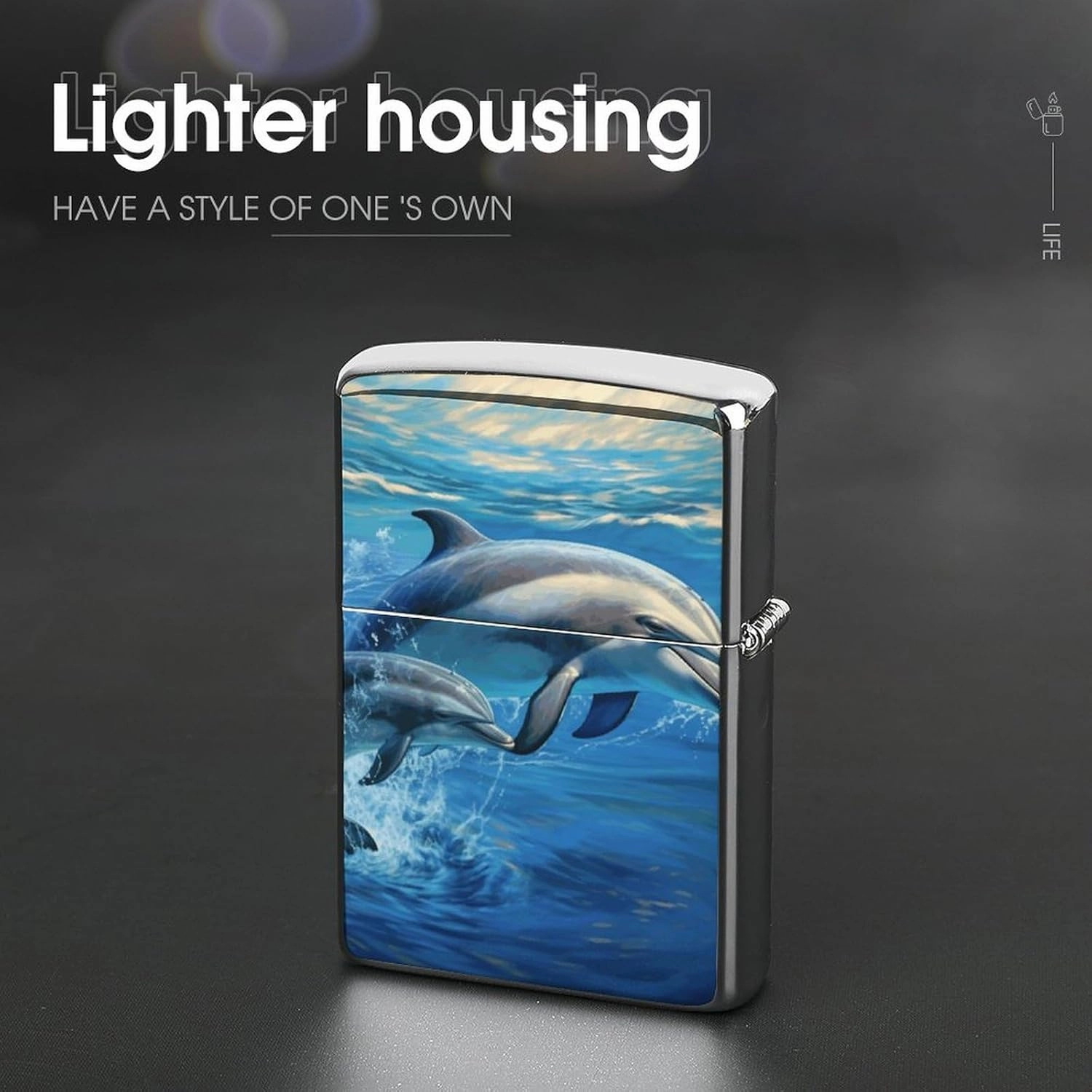 Dolphins in The SeaLighter Case Waterproof Lighter Sleeve Lighters Protective Cover with Graffiti Design