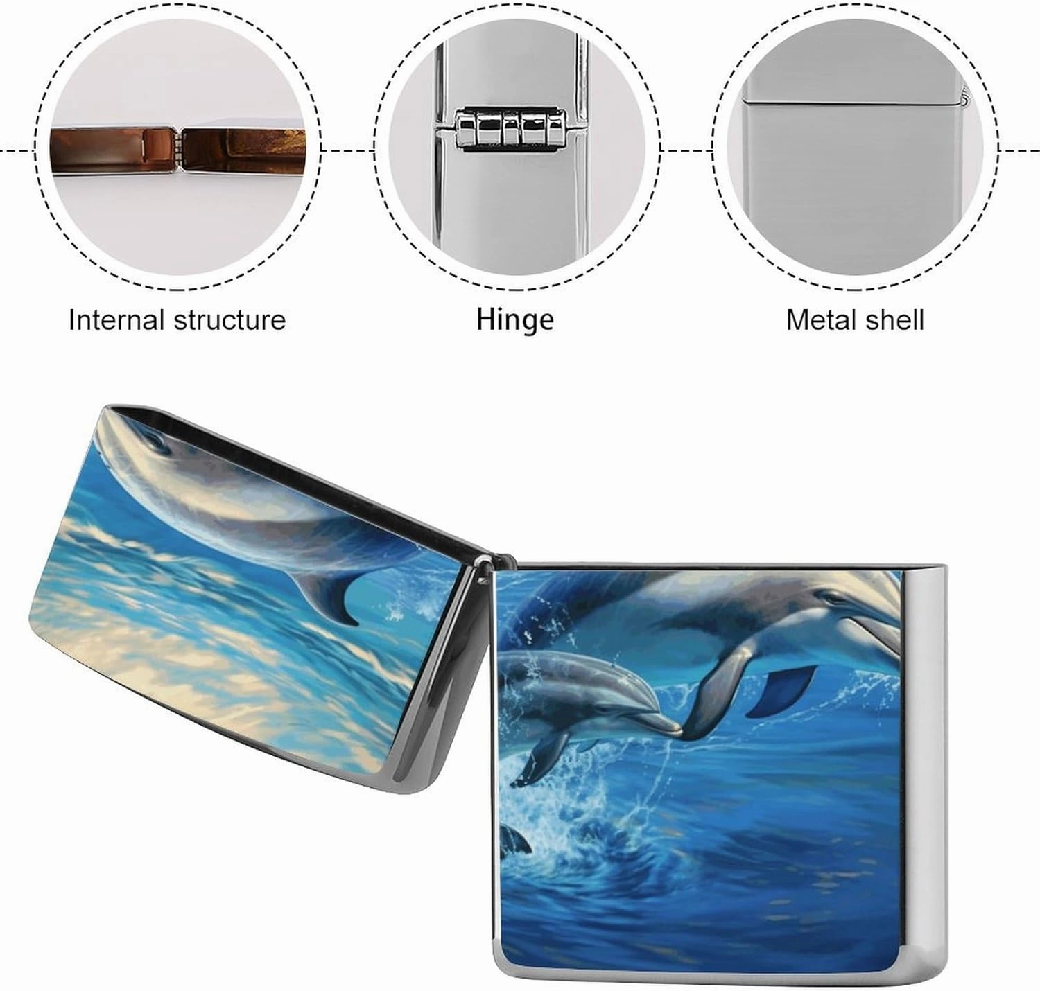 Dolphins in The SeaLighter Case Waterproof Lighter Sleeve Lighters Protective Cover with Graffiti Design