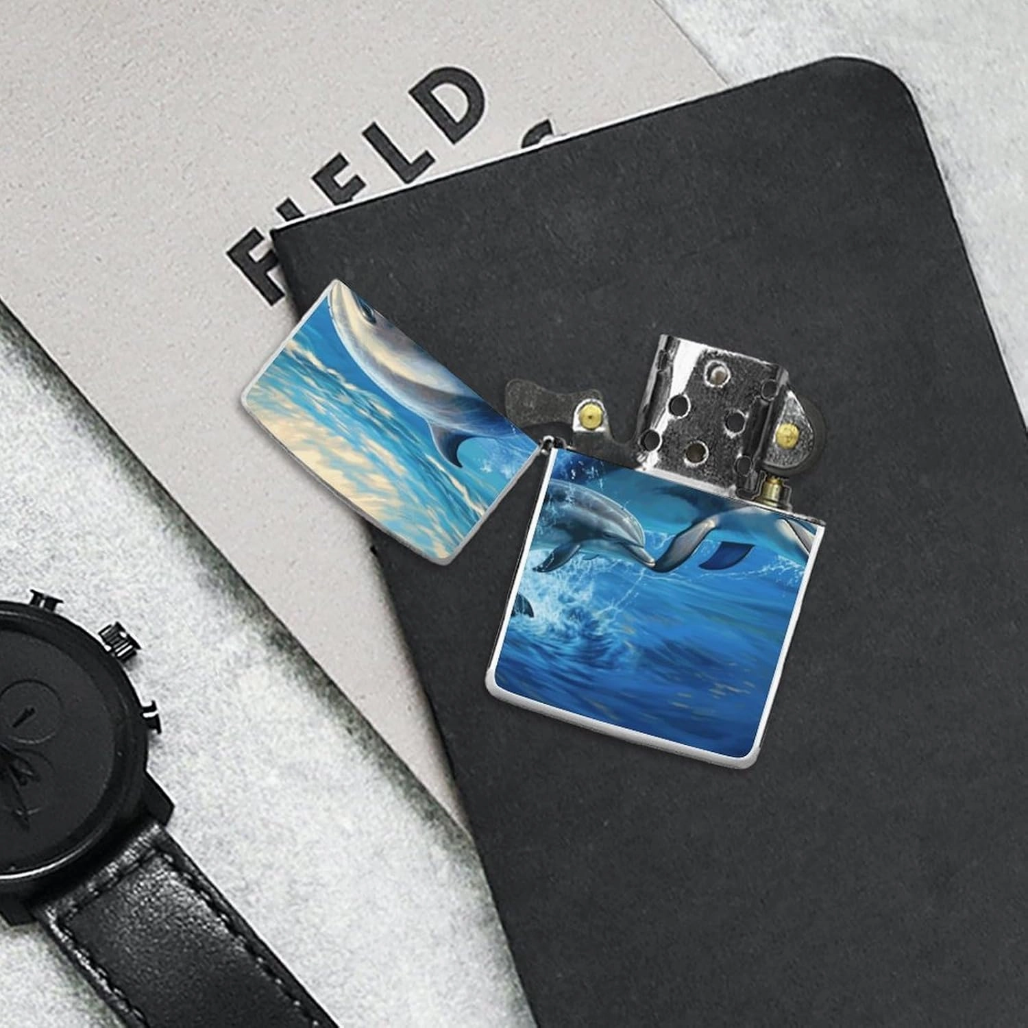 Dolphins in The SeaLighter Case Waterproof Lighter Sleeve Lighters Protective Cover with Graffiti Design