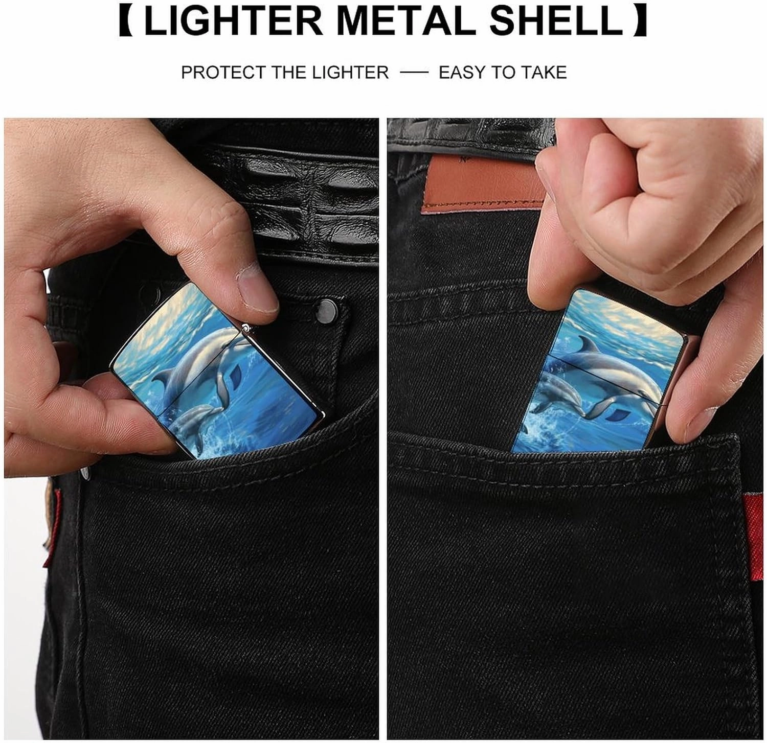 Dolphins in The SeaLighter Case Waterproof Lighter Sleeve Lighters Protective Cover with Graffiti Design