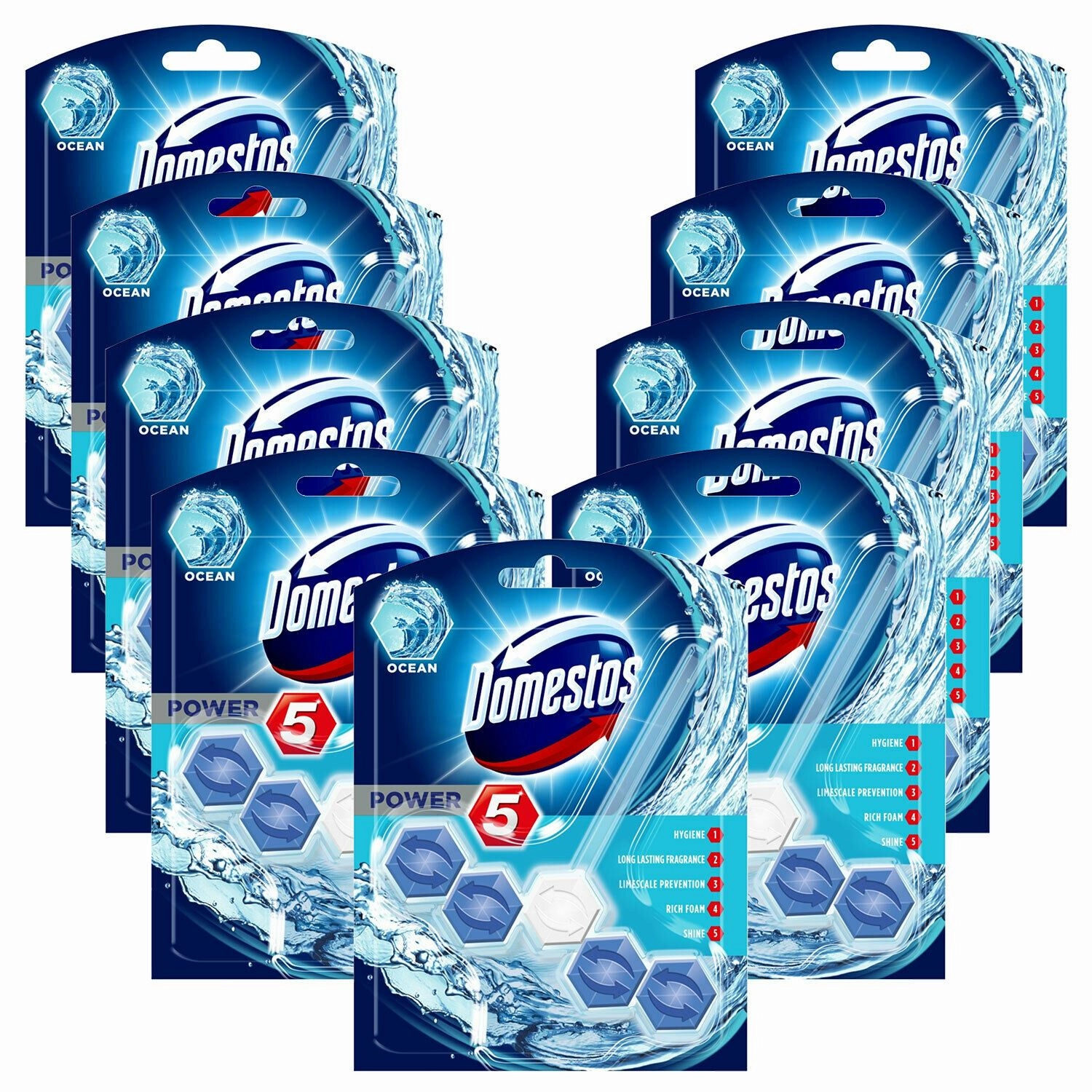 Domestos Power 5 Toilet Rim Block, 9 Pack, 55g