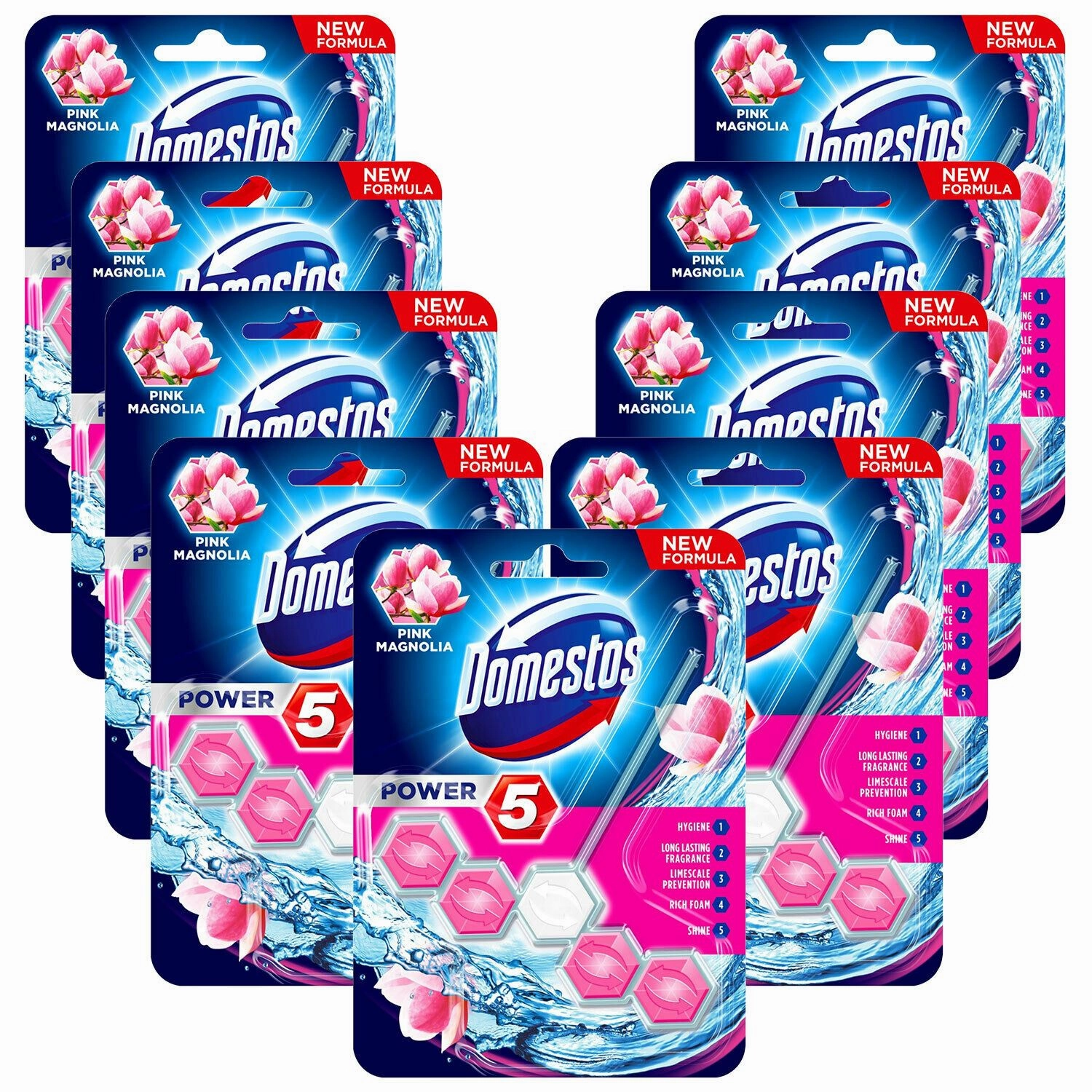 Domestos Power 5 Toilet Rim Block, 9 Pack, 55g