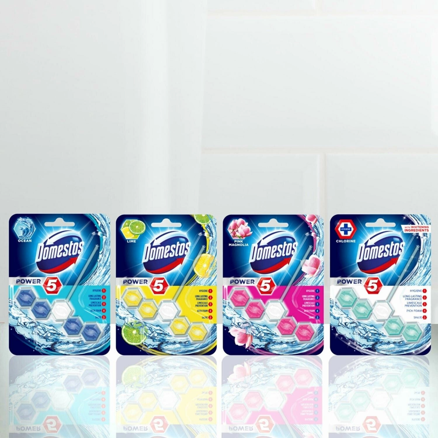 Domestos Power 5 Toilet Rim Block, 9 Pack, 55g