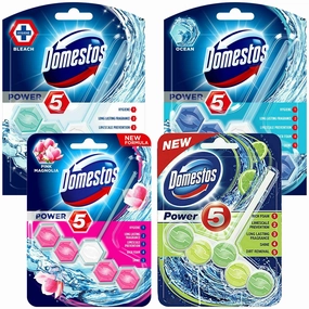 Domestos Power 5 Toilet Rim Block, 9 Pack, 55g