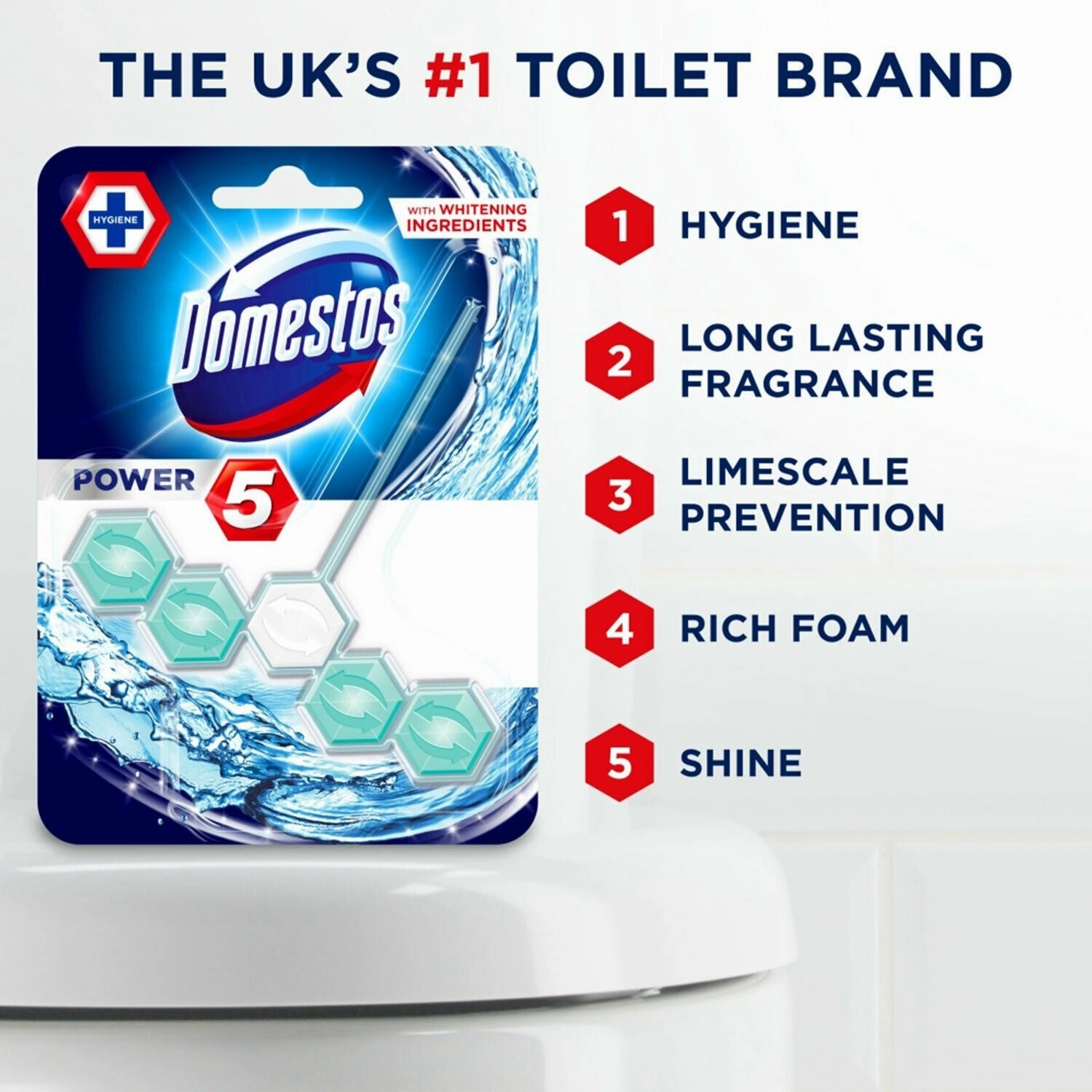 Domestos Power 5 Toilet Rim Block, 9 Pack, 55g