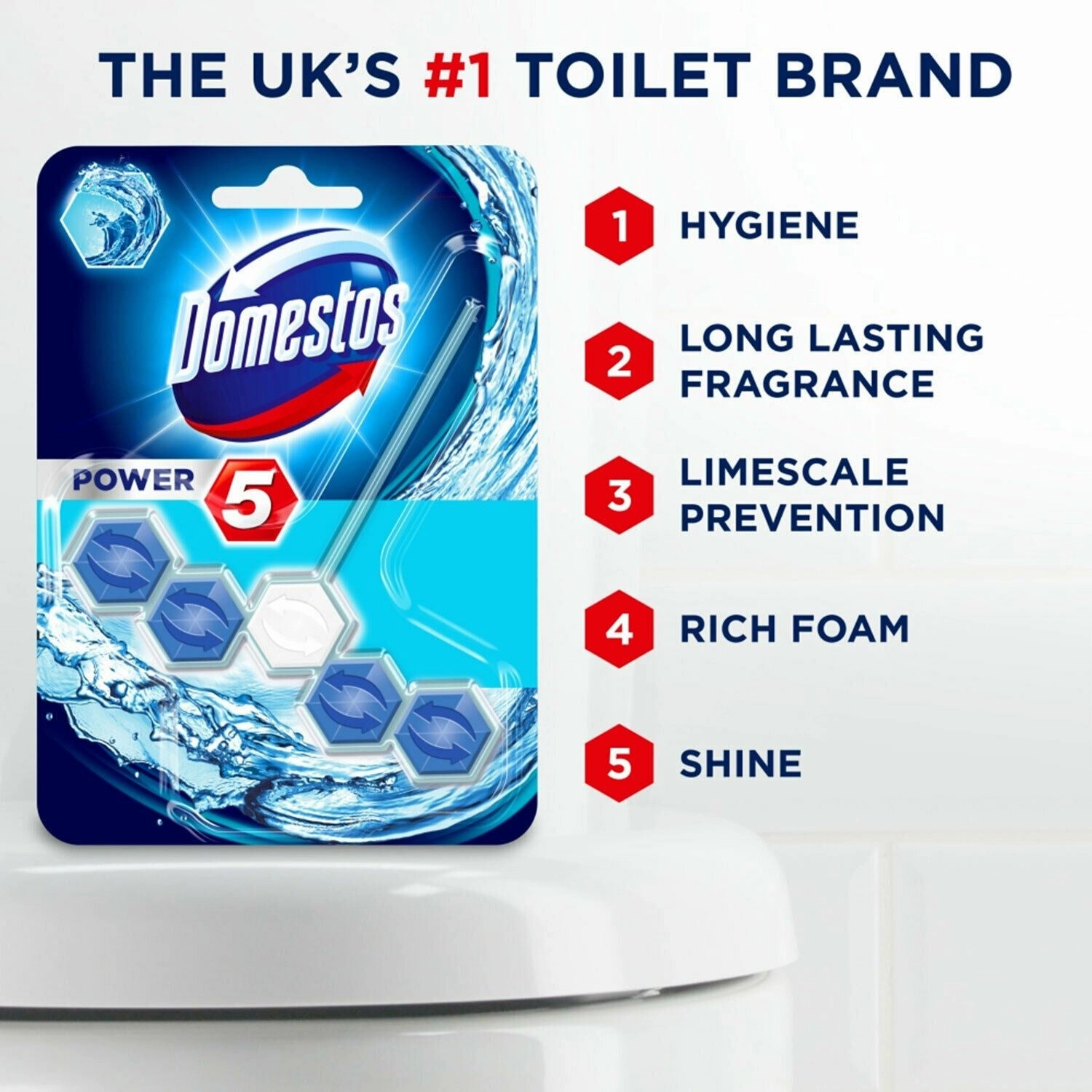 Domestos Power 5 Toilet Rim Block, 9 Pack, 55g