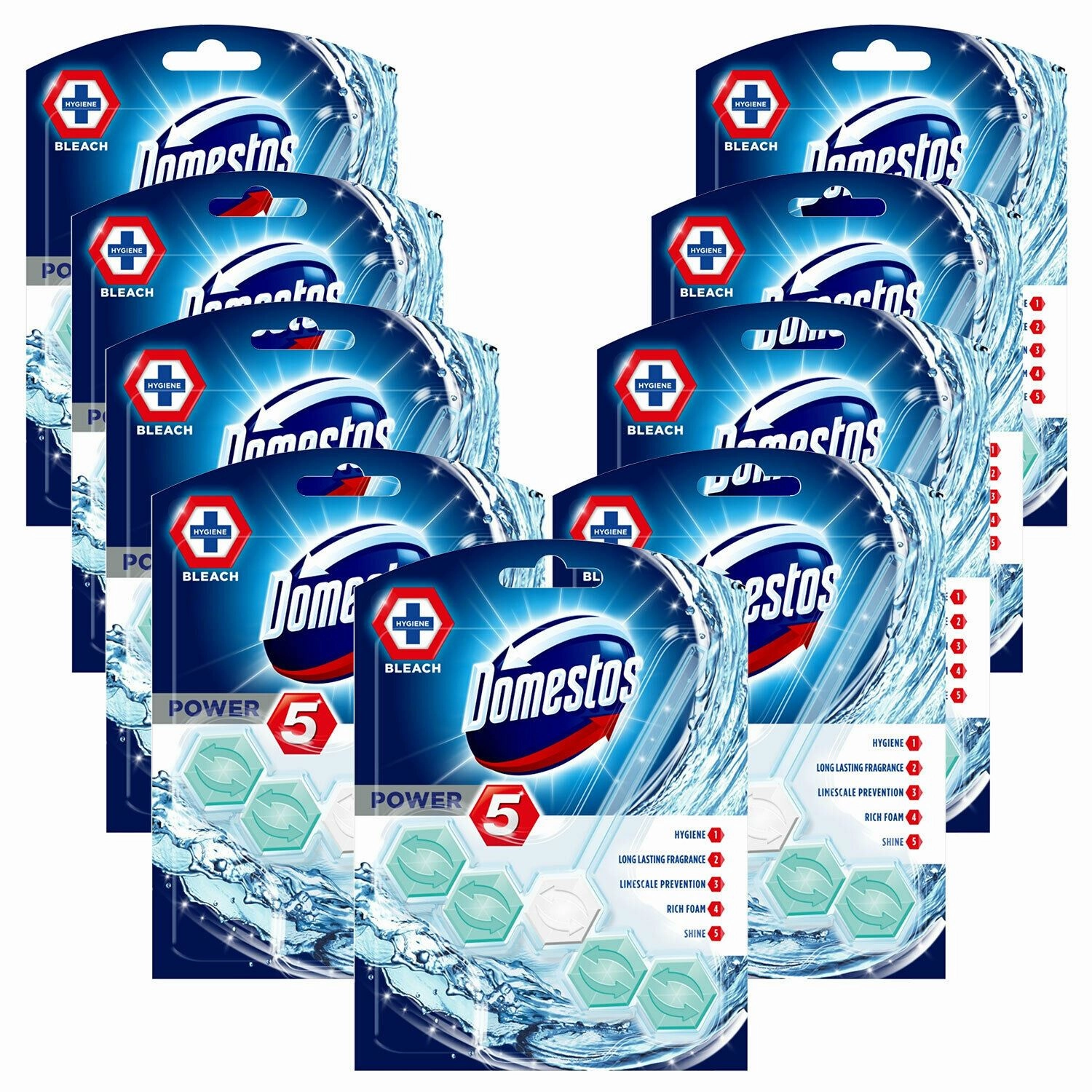 Domestos Power 5 Toilet Rim Block, 9 Pack, 55g