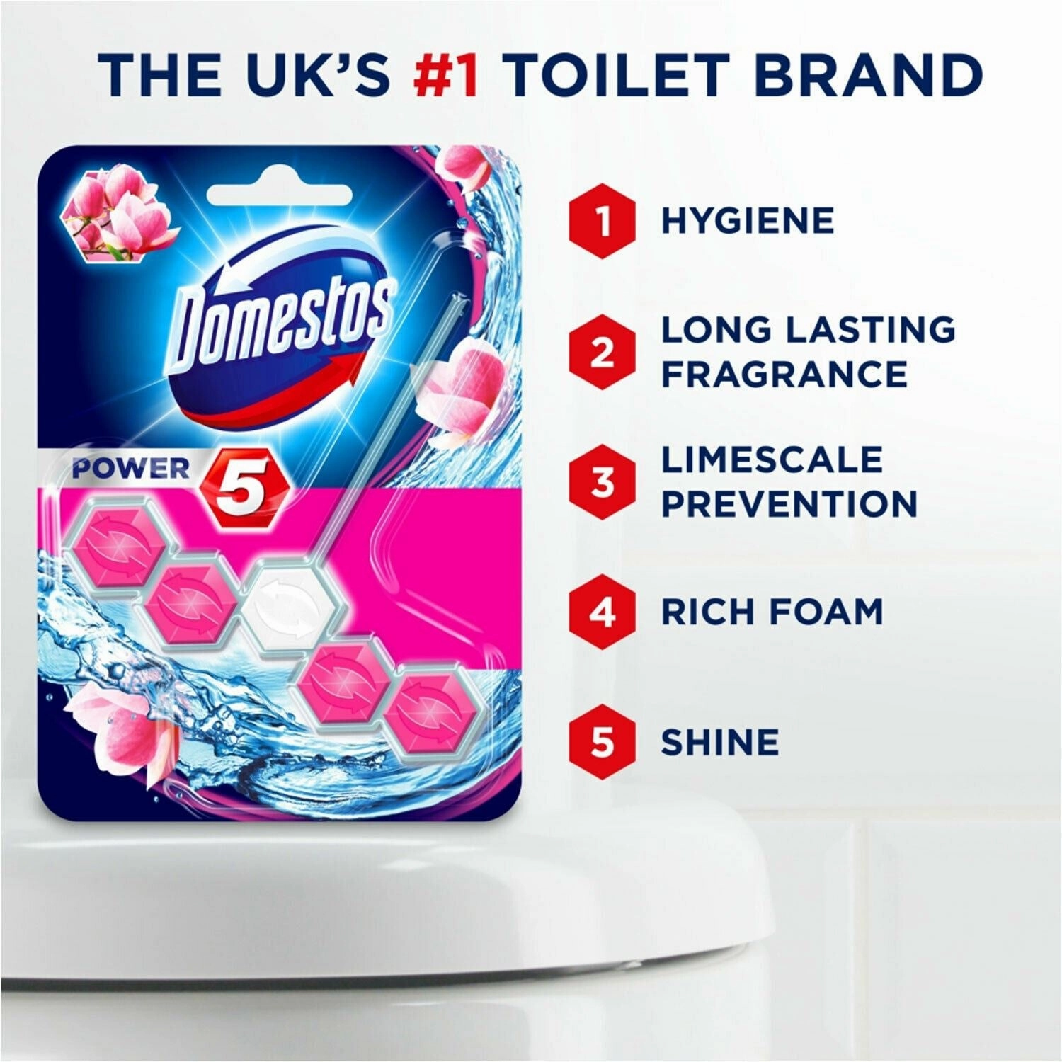 Domestos Power 5 Toilet Rim Block, 9 Pack, 55g