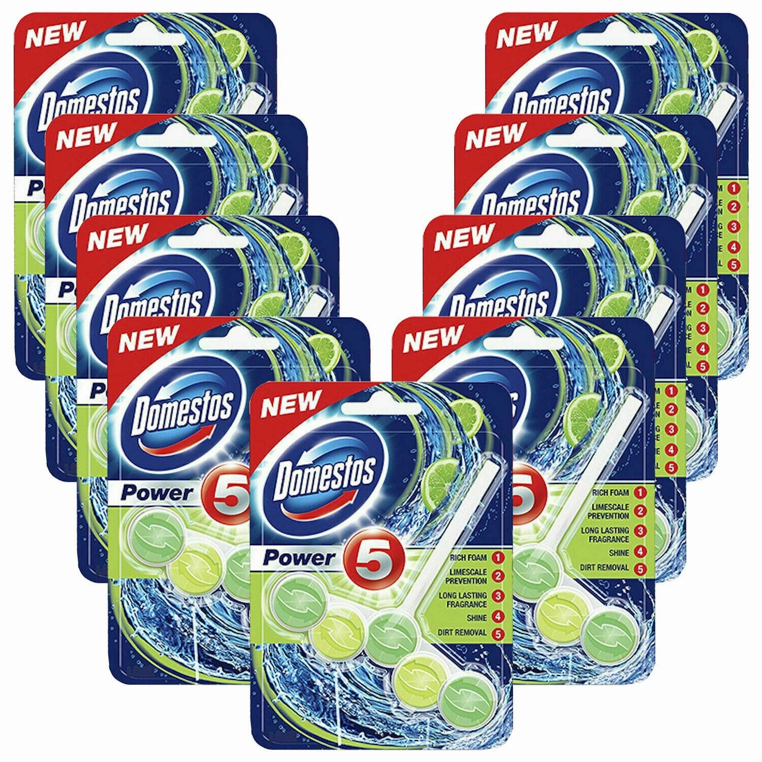 Domestos Power 5 Toilet Rim Block, 9 Pack, 55g