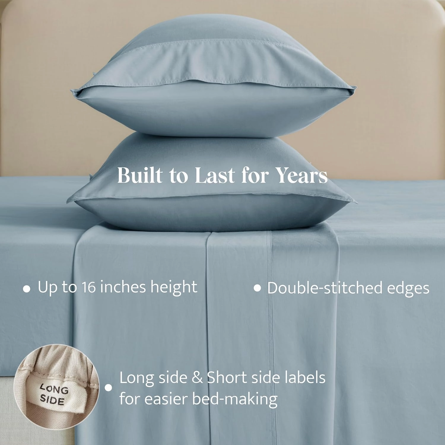 Double Stitch Cotton Tencel Sheet - Bed Sheets Set King Size, 4Pc Luxury Hotel Bedding Set, Soft, Cooling & Breathable for Hot Sleepers, Deep Pocket Up to 16 Inches, Sterling Blue