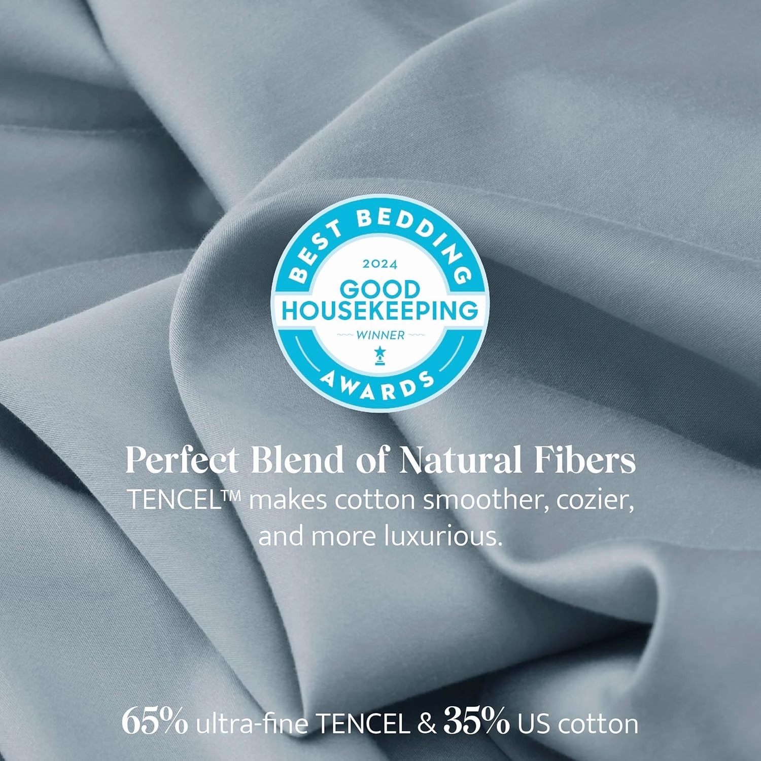 Double Stitch Cotton Tencel Sheet - Bed Sheets Set King Size, 4Pc Luxury Hotel Bedding Set, Soft, Cooling & Breathable for Hot Sleepers, Deep Pocket Up to 16 Inches, Sterling Blue