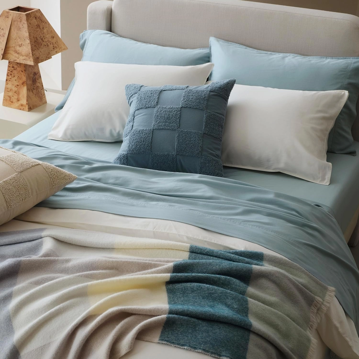 Double Stitch Cotton Tencel Sheet - Bed Sheets Set King Size, 4Pc Luxury Hotel Bedding Set, Soft, Cooling & Breathable for Hot Sleepers, Deep Pocket Up to 16 Inches, Sterling Blue