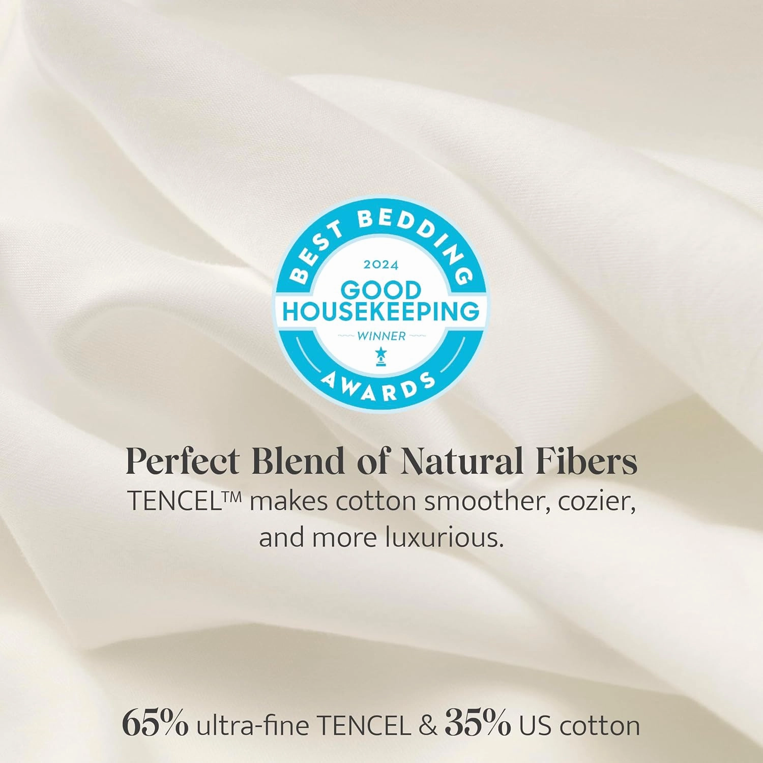 Double Stitch Cotton Tencel Sheet - Bed Sheets Set Queen Size, 4Pc Luxury Hotel Bedding Set, Soft, Cooling & Breathable for Hot Sleepers, Deep Pocket Up to 16 Inches, Cream