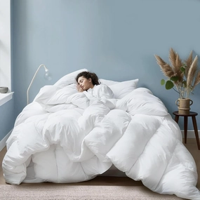 Down Comforter California King Size Extra Fluffy | Luxury All Season Duck Down Duvet Insert | 750 Fill Power | Hotel Collection | Solid White (104 x 96 inches)