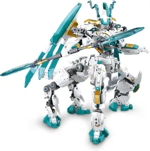 Dragon Transforming Mech Building Blocks Set, 2 in 1 Warrior City Action Robot Model Building Kit, 731 PCS Cool Rider Mech Toys Gift for Adults and Kids Boys 8 10 12 