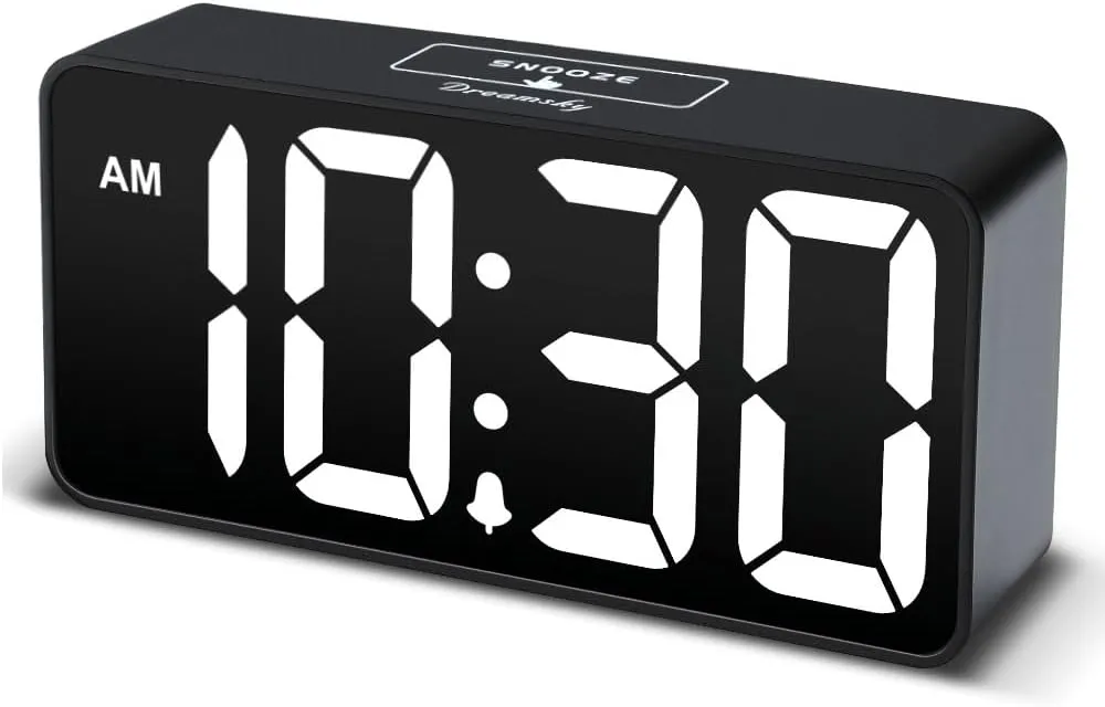 DreamSky Small Digital Alarm Clock for Bederoom, Large Big Numbers Display with Brightness Dimmer, Electric Bedside Desk Clock with USB Charging Port, Adjustable Alarm Volume, USB-C Adapter Powered