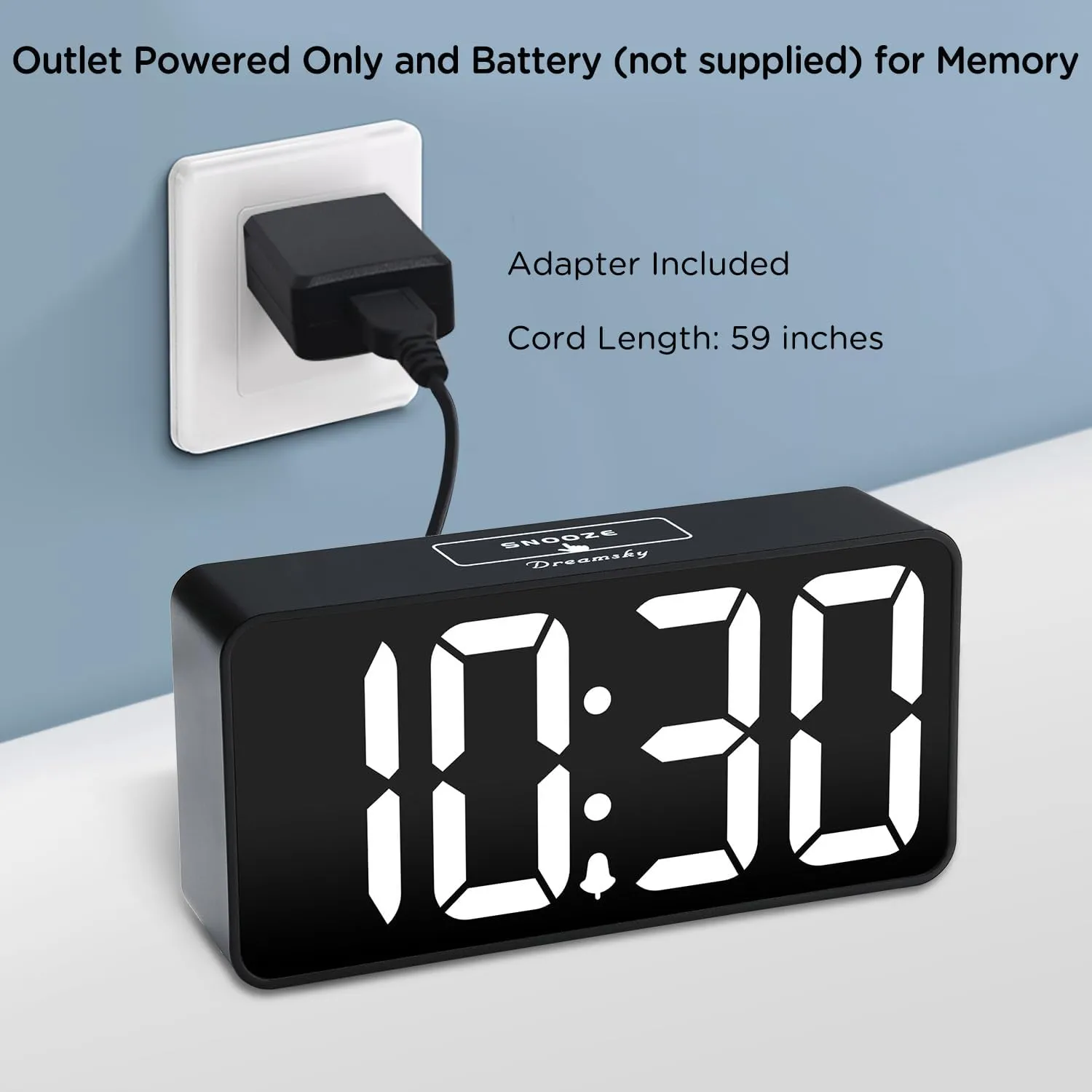 DreamSky Small Digital Alarm Clock for Bederoom, Large Big Numbers Display with Brightness Dimmer, Electric Bedside Desk Clock with USB Charging Port, Adjustable Alarm Volume, USB-C Adapter Powered