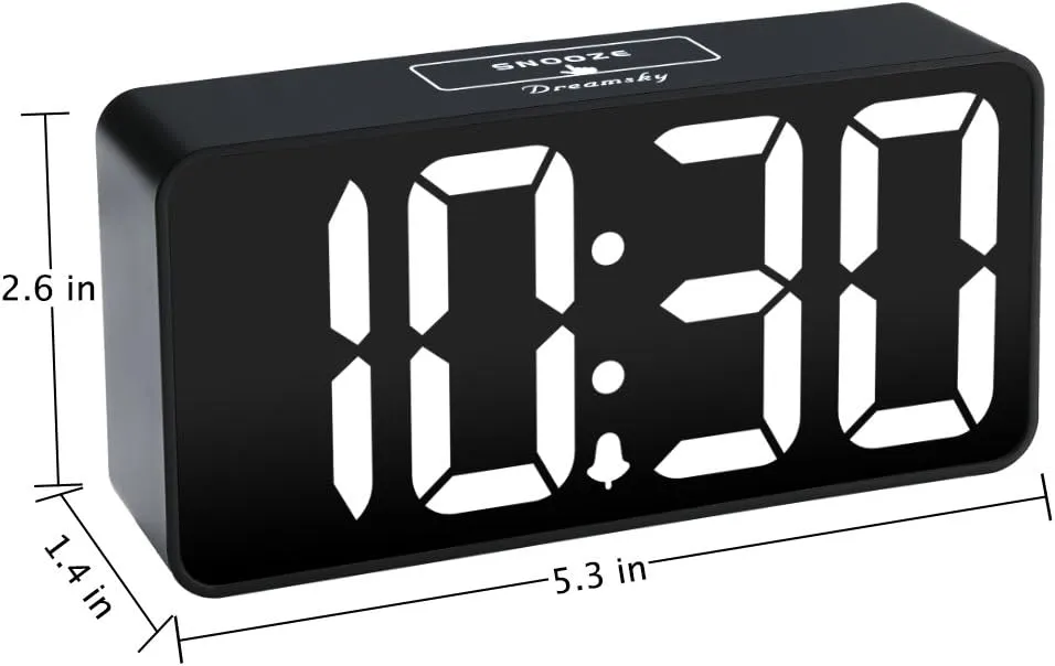 DreamSky Small Digital Alarm Clock for Bederoom, Large Big Numbers Display with Brightness Dimmer, Electric Bedside Desk Clock with USB Charging Port, Adjustable Alarm Volume, USB-C Adapter Powered