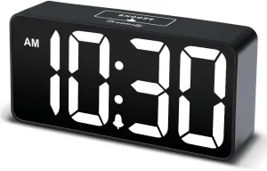 DreamSky Small Digital Alarm Clock for Bederoom, Large Big Numbers Display with Brightness Dimmer, Electric Bedside Desk Clock with USB Charging Port, Adjustable Alarm Volume, USB-C Adapter Powered