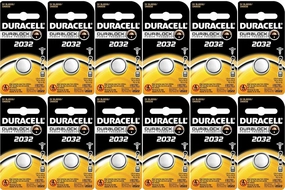 Duracell DL2032 Lithium Coin Battery, 2032 Size, 3V, 230mAh Capacity Pack of 12