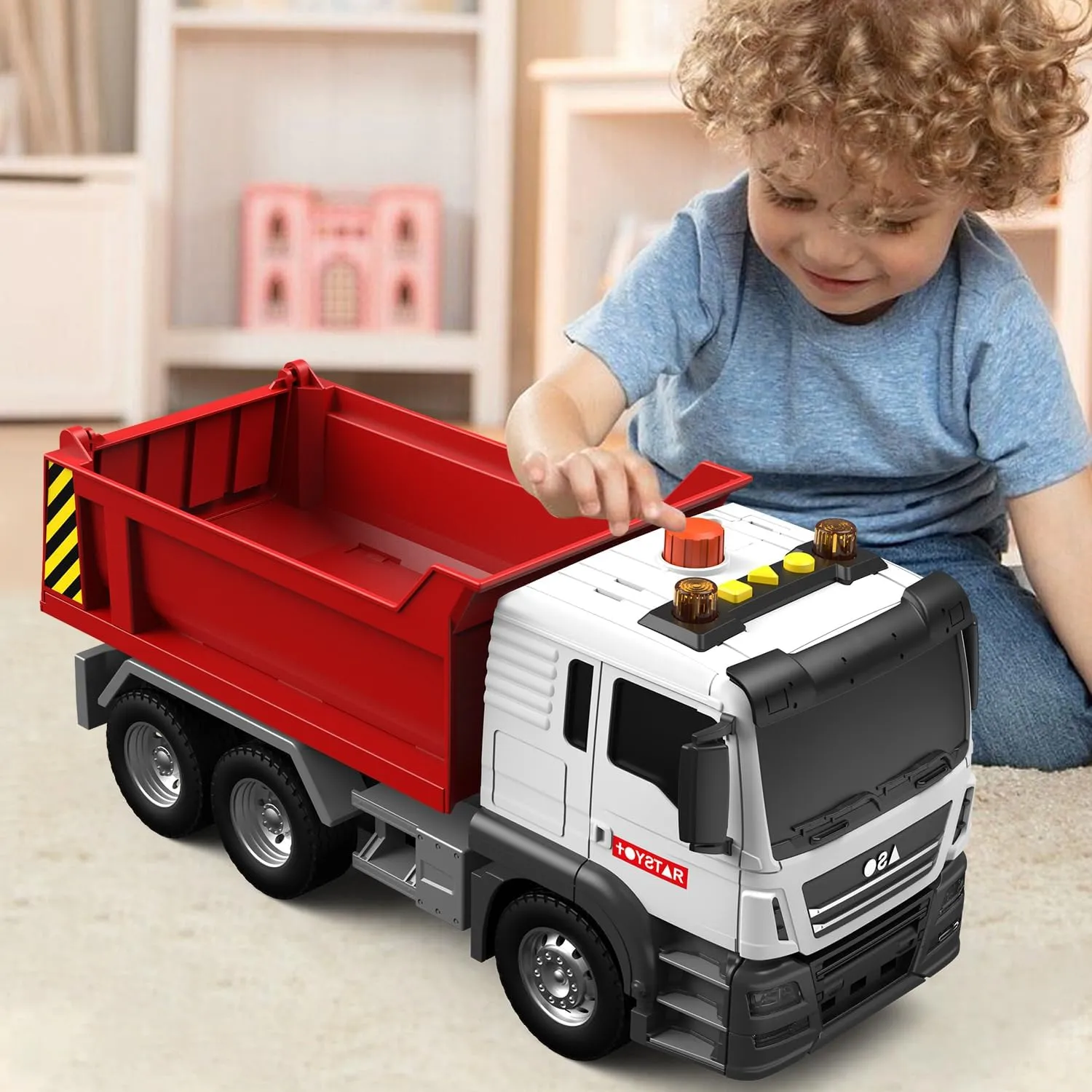 Dwi Dowellin Dump Truck Toy with Lights & Sounds, Kids Toys Gift for 2 3 4 5 6 Year Old Boys