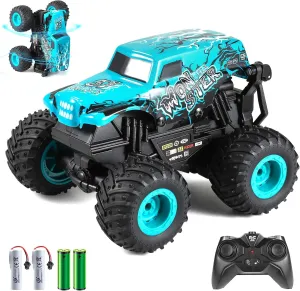 DYODYORC Remote Control Car, 2.4Ghz All Terrain Monster Truck Toys, RC Truck with Music, 3 Lighting Effects, 360 Stunt Capable, All Included Ready to Run, Toy Gifts for Boys and Girls (Blue)