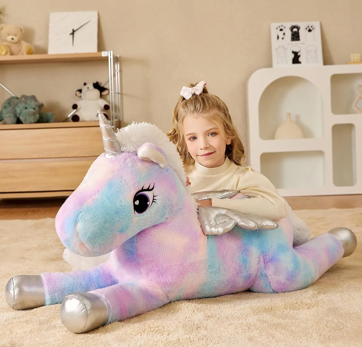 EARTHSOUND Giant Unicorn Stuffed Animal Plush Toy,Large Jumbo 43" Big Size Soft Toys,Cute Huge Plushy Fluffy Fat Plushie,Gifts for Kid