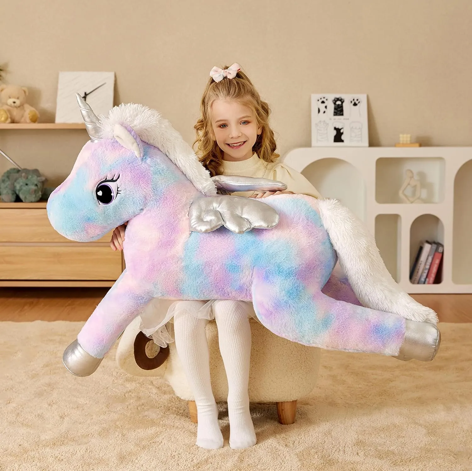 EARTHSOUND Giant Unicorn Stuffed Animal Plush Toy,Large Jumbo 43" Big Size Soft Toys,Cute Huge Plushy Fluffy Fat Plushie,Gifts for Kid
